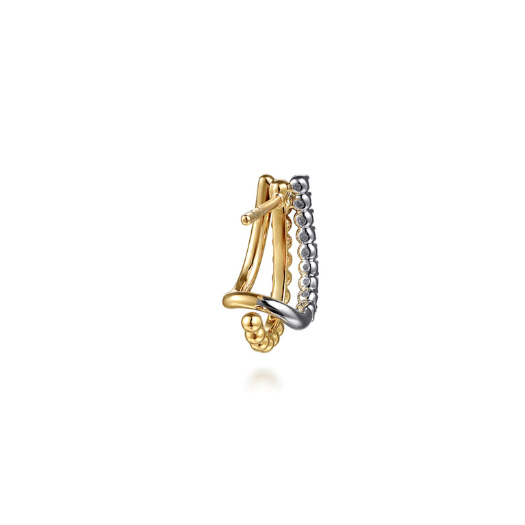 14K White  Yellow Gold Diamond J Hoop Earrings-Bujukan - 0.18 ct - Shot 3