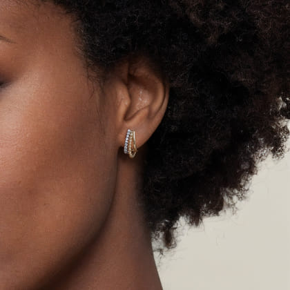 14K White  Yellow Gold Diamond J Hoop Earrings-Bujukan