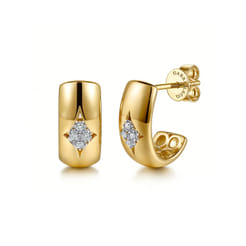 14K White  Yellow Gold Diamond J Hoop Earrings