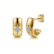 14K White  Yellow Gold Diamond J Hoop Earrings