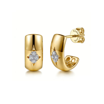 14K White  Yellow Gold Diamond J Hoop Earrings