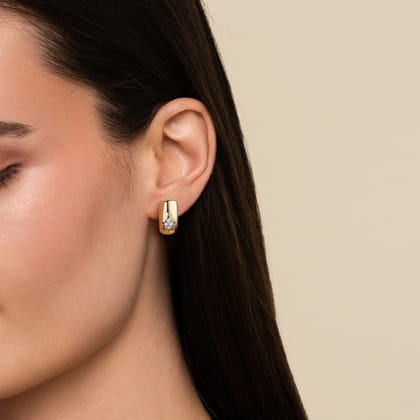 14K White  Yellow Gold Diamond J Hoop Earrings