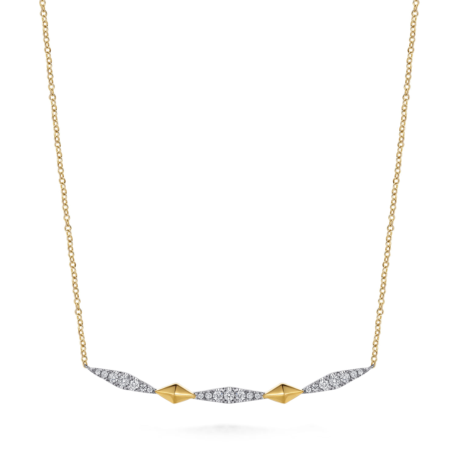 14K White  Yellow Gold Diamond Kite Bar Necklace - 0.5 ct - Shot 1