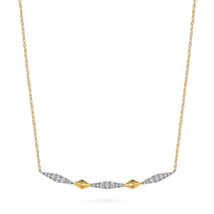 14K White  Yellow Gold Diamond Kite Bar Necklace