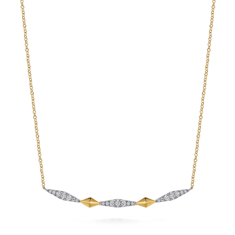 14K White  Yellow Gold Diamond Kite Bar Necklace - 0.5 ct - Shot 1