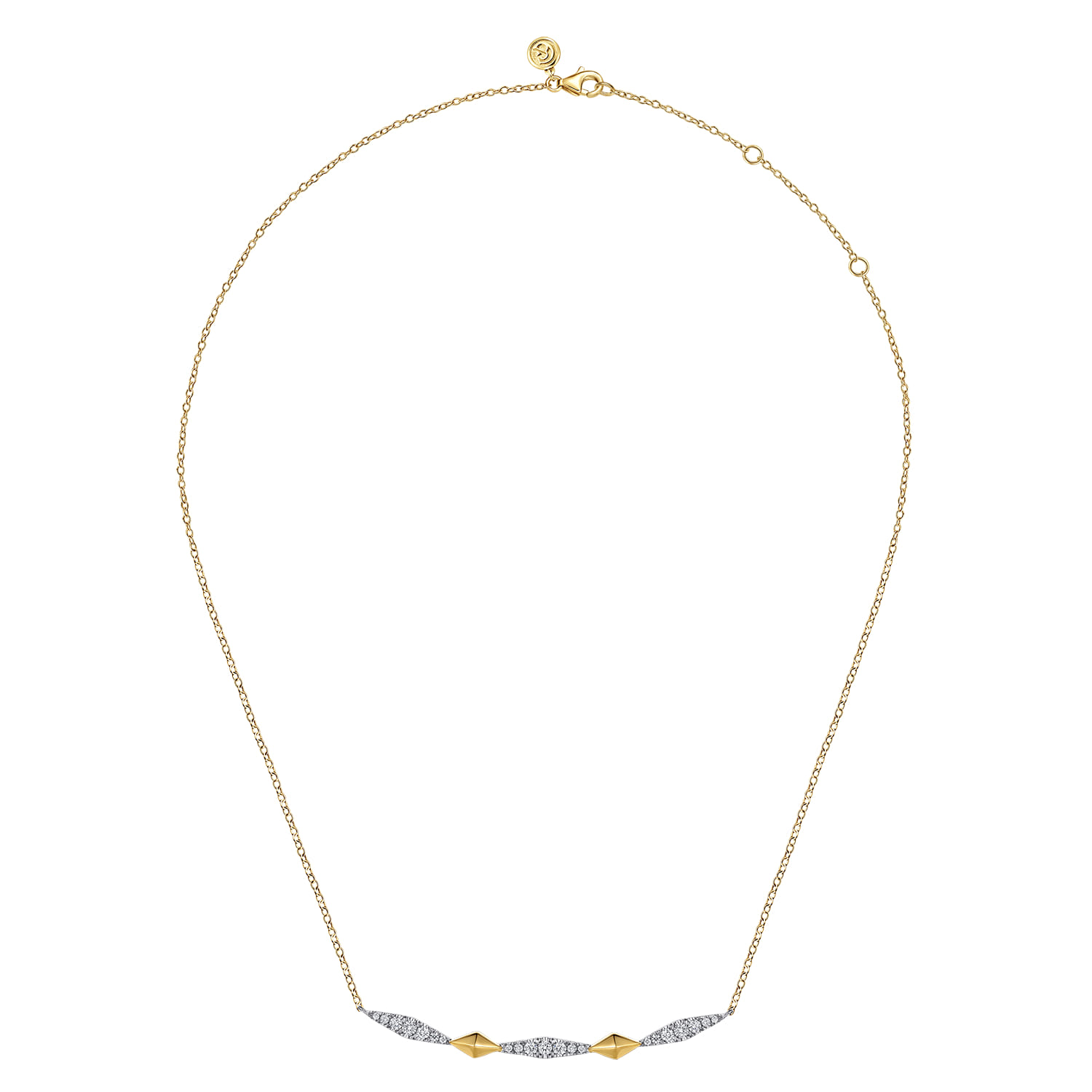 14K White  Yellow Gold Diamond Kite Bar Necklace - 0.5 ct - Shot 2