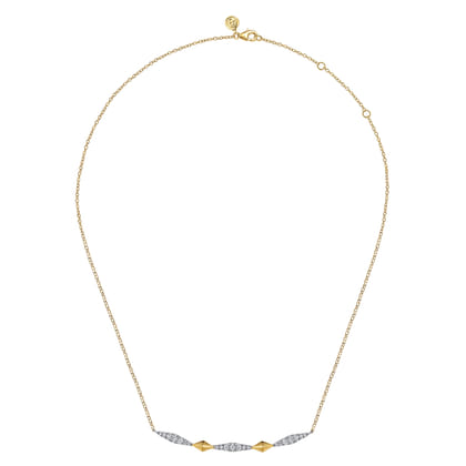 14K White  Yellow Gold Diamond Kite Bar Necklace