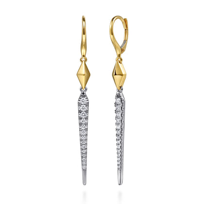 14K White  Yellow Gold Diamond Kite Drop Earrings