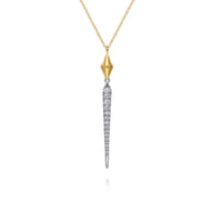14K White  Yellow Gold Diamond Kite Drop Necklace