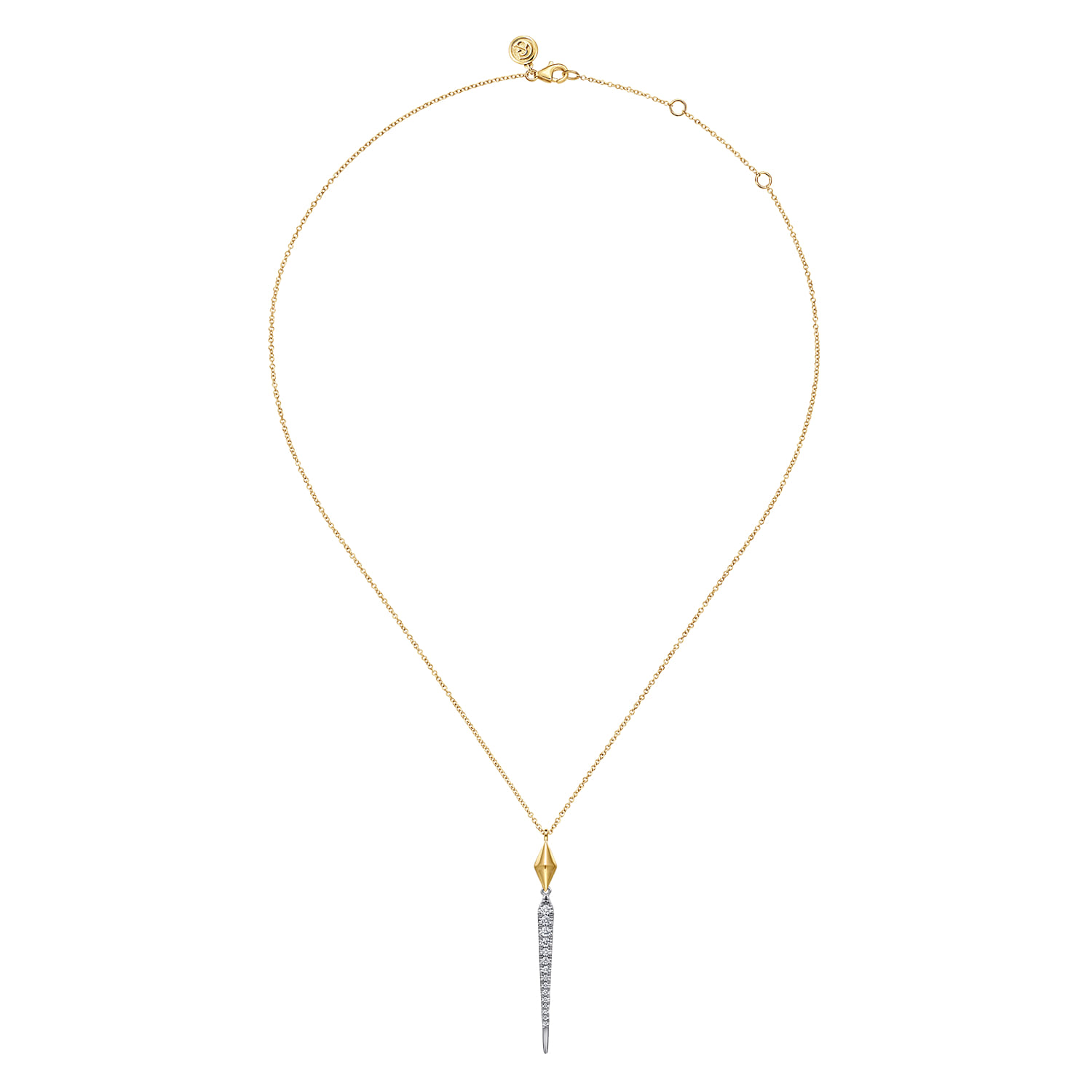 14K White  Yellow Gold Diamond Kite Drop Necklace - 0.35 ct - Shot 2