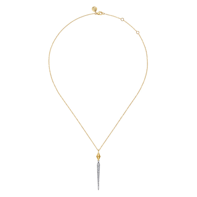 14K White  Yellow Gold Diamond Kite Drop Necklace - 0.35 ct - Shot 2
