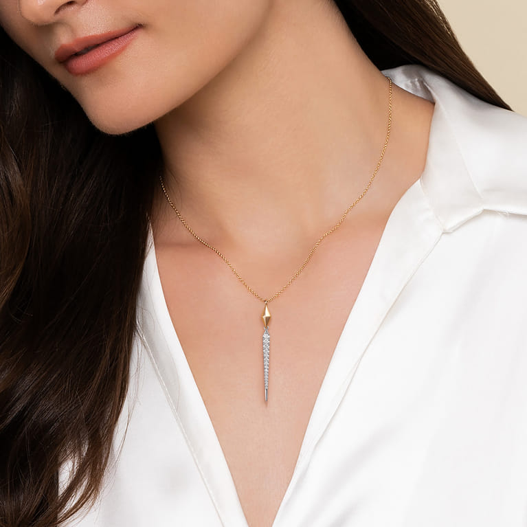 14K White  Yellow Gold Diamond Kite Drop Necklace - 0.35 ct - Shot 3