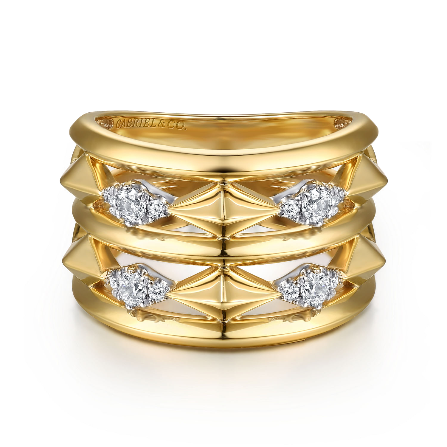 14K White  Yellow Gold Diamond Kite Easy Stackable Ring