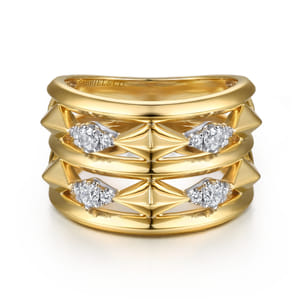 14K White  Yellow Gold Diamond Kite Easy Stackable Ring