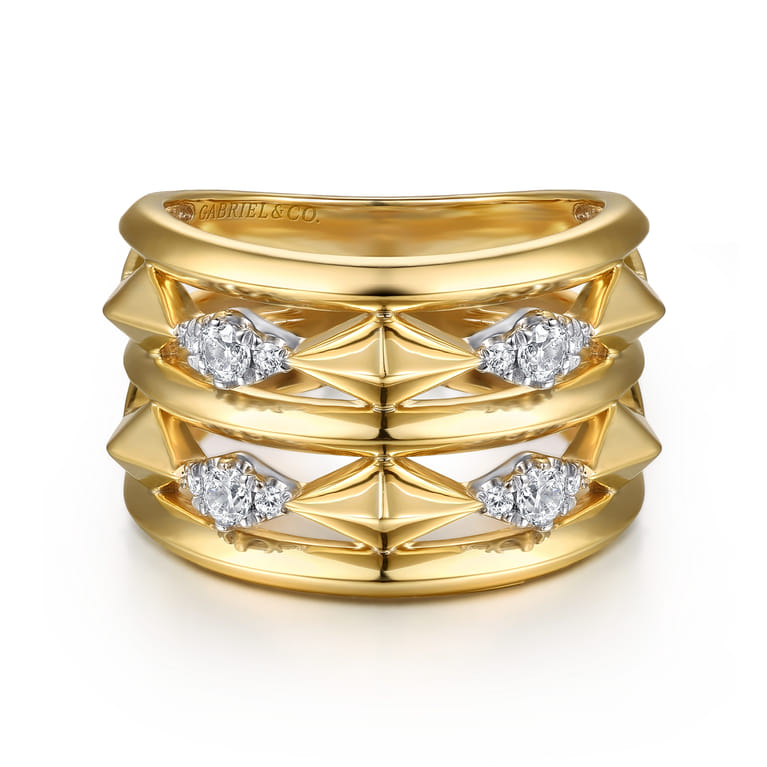 14K White  Yellow Gold Diamond Kite Easy Stackable Ring - 0.25 ct - Shot 1