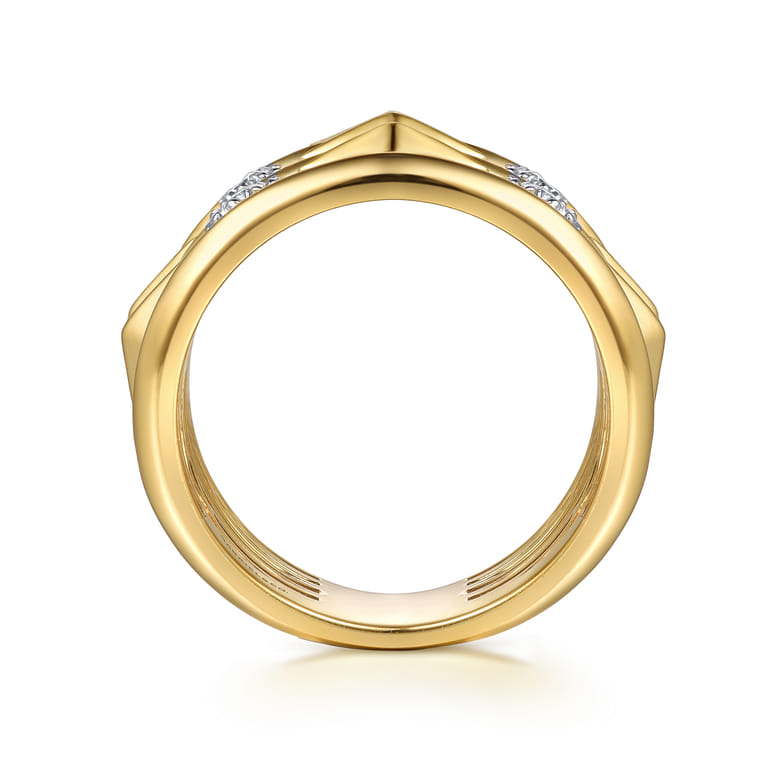 14K White  Yellow Gold Diamond Kite Easy Stackable Ring - 0.25 ct - Shot 2