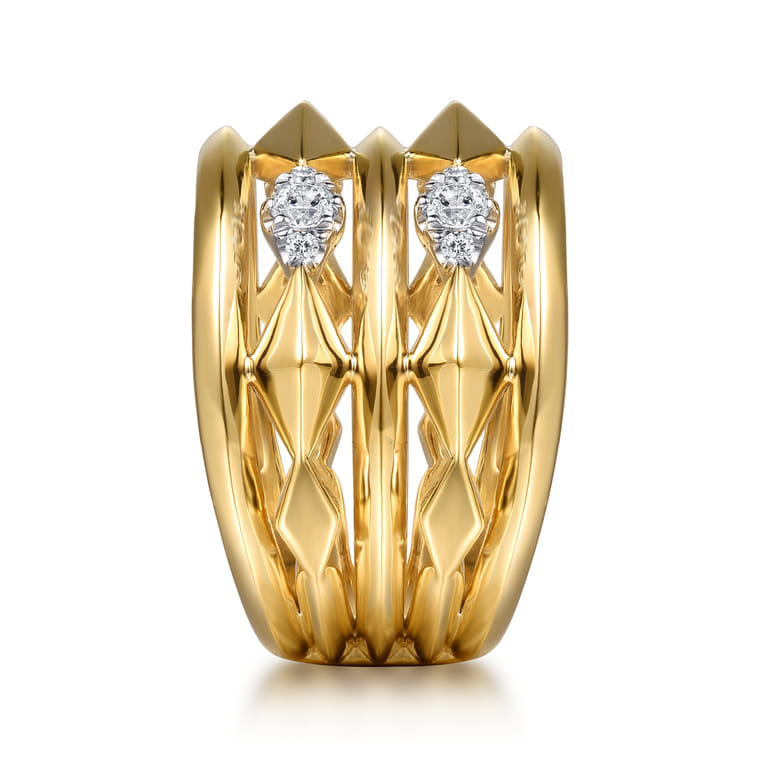 14K White  Yellow Gold Diamond Kite Easy Stackable Ring - 0.25 ct - Shot 4