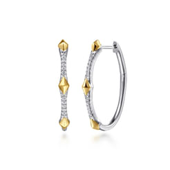 14K White & Yellow Gold Diamond Kite Intricate Hoop Earrings