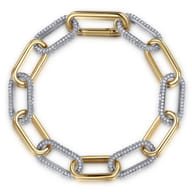 14K White  Yellow Gold Diamond Link Chain Bracelet