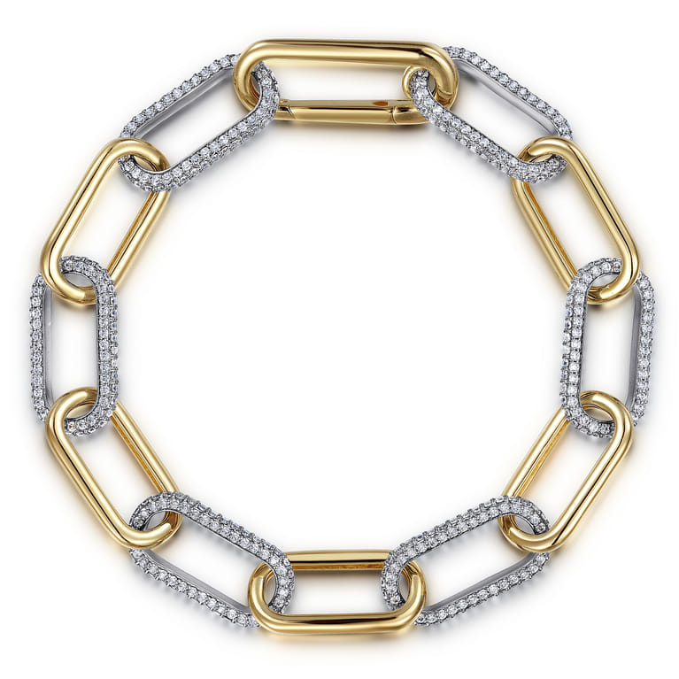 14K White  Yellow Gold Diamond Link Chain Bracelet - 4.2 ct - Shot 1