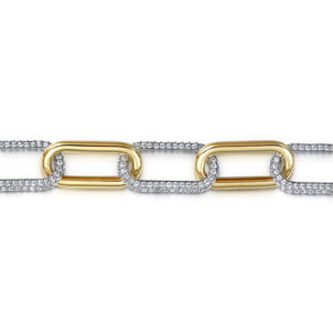 14K White  Yellow Gold Diamond Link Chain Bracelet