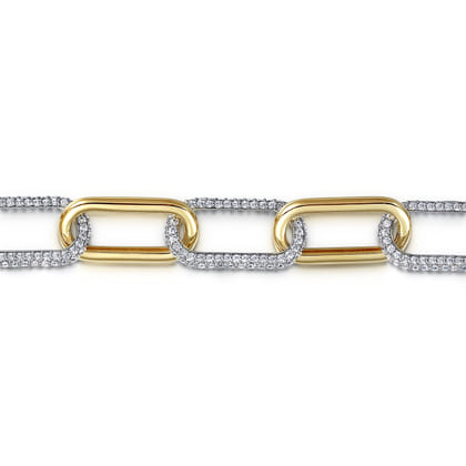 14K White  Yellow Gold Diamond Link Chain Bracelet