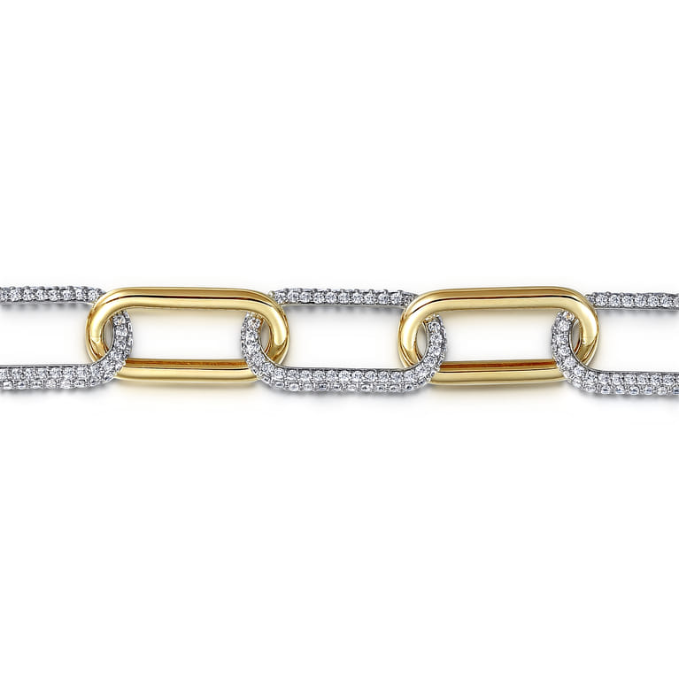 14K White  Yellow Gold Diamond Link Chain Bracelet - 4.2 ct - Shot 2