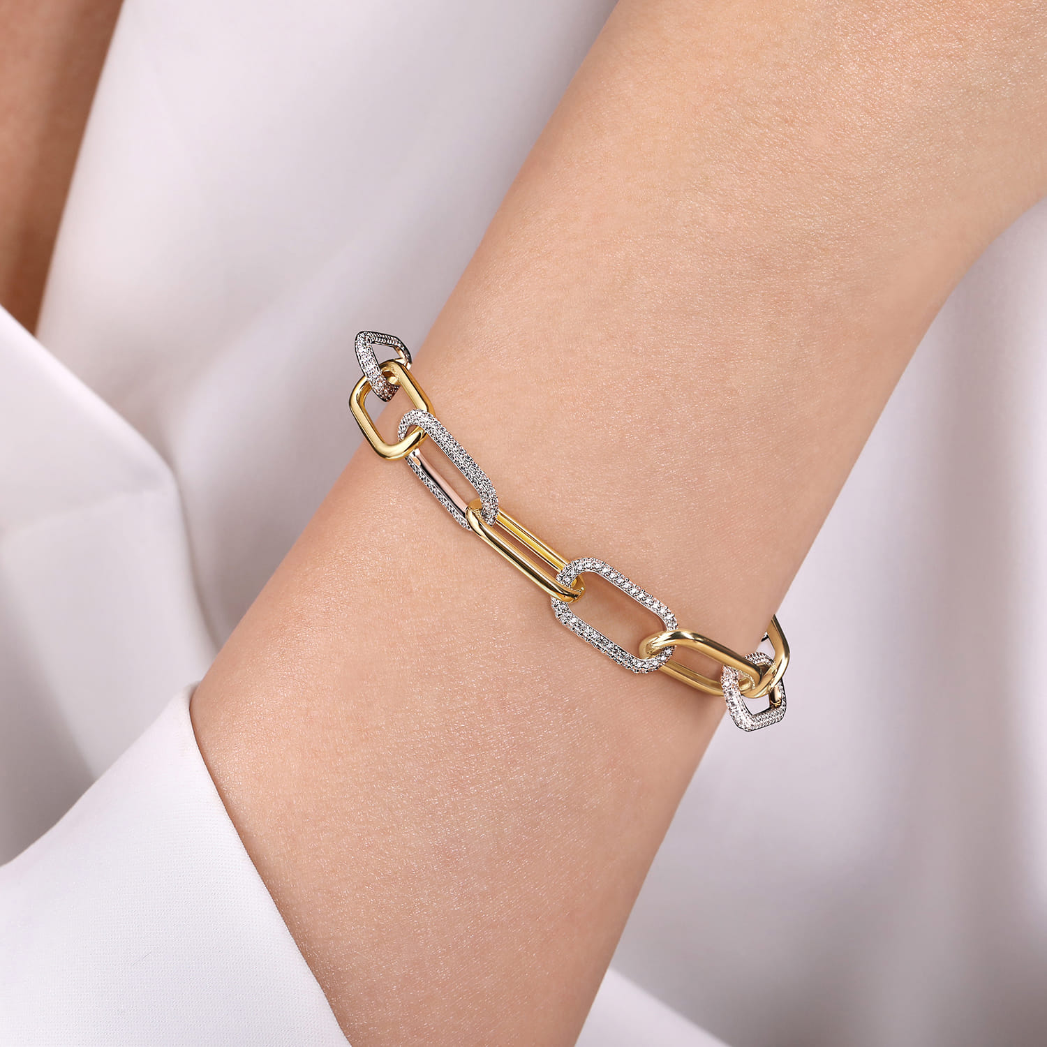 14K White  Yellow Gold Diamond Link Chain Bracelet