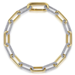 14K White  Yellow Gold Diamond Link Chain Bracelet