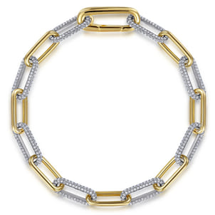 14K White  Yellow Gold Diamond Link Chain Bracelet