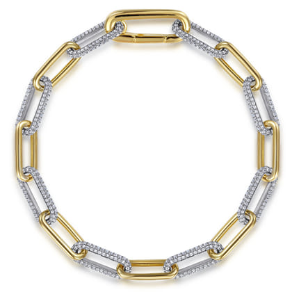 14K White  Yellow Gold Diamond Link Chain Bracelet