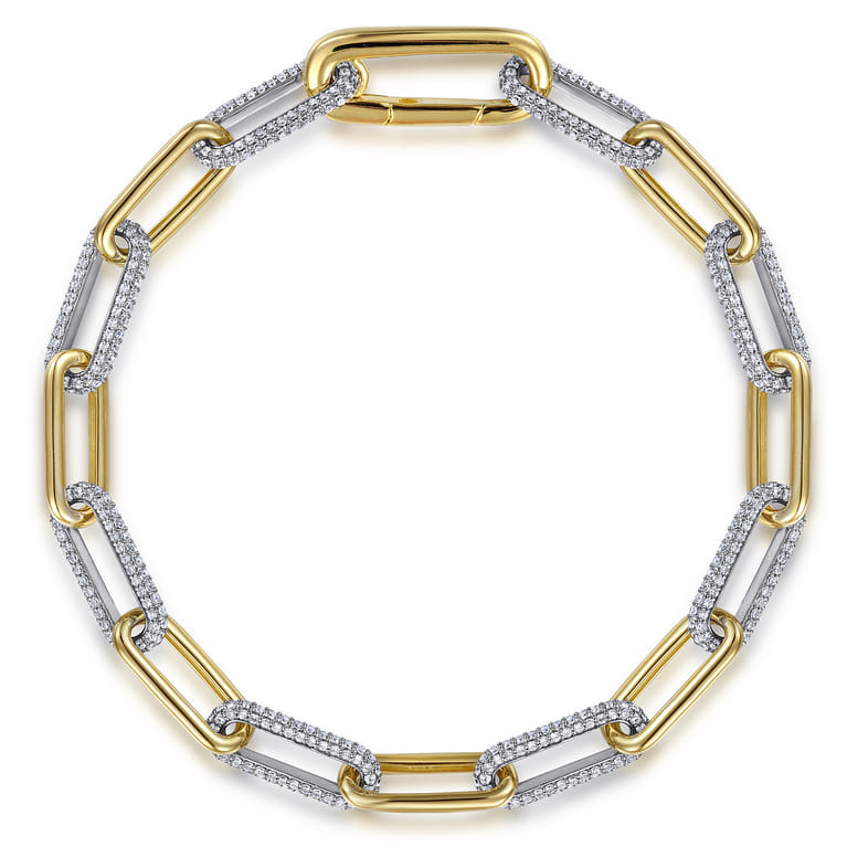 14K White  Yellow Gold Diamond Link Chain Bracelet - 3.23 ct - Shot 1