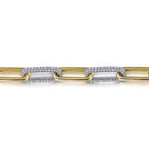 14K White  Yellow Gold Diamond Link Chain Bracelet