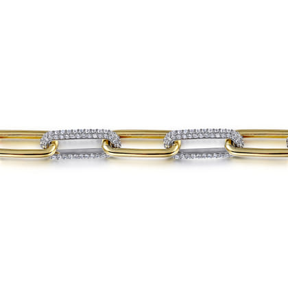 14K White  Yellow Gold Diamond Link Chain Bracelet