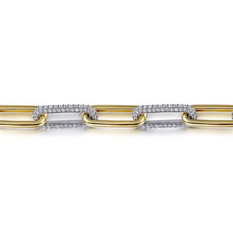14K White  Yellow Gold Diamond Link Chain Bracelet - 3.23 ct - Shot 2