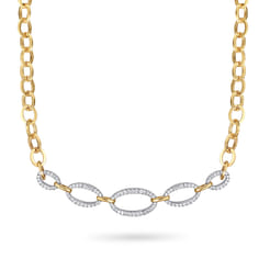 14K White  Yellow Gold Diamond Link Chain Necklace