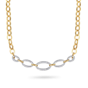 14K White  Yellow Gold Diamond Link Chain Necklace
