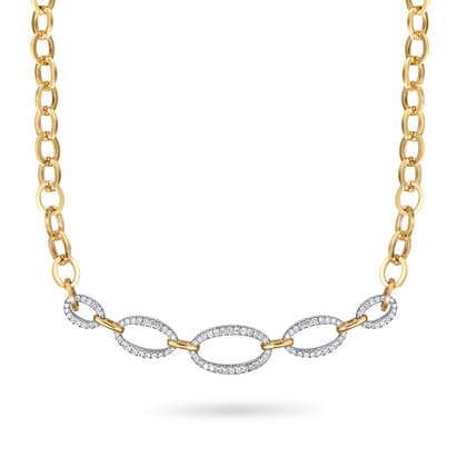 14K White  Yellow Gold Diamond Link Chain Necklace
