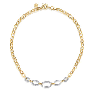 14K White  Yellow Gold Diamond Link Chain Necklace