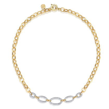 14K White  Yellow Gold Diamond Link Chain Necklace