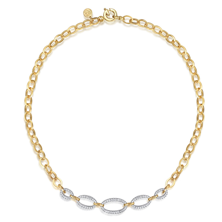 14K White  Yellow Gold Diamond Link Chain Necklace - 0.8 ct - Shot 2