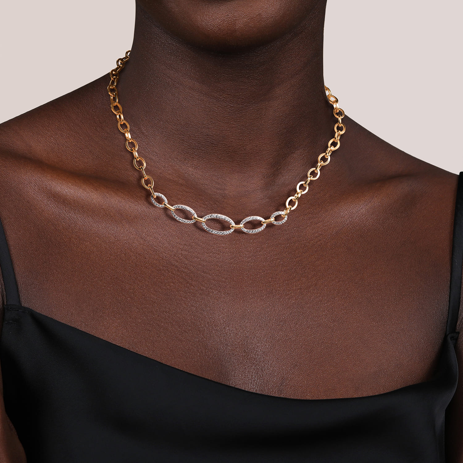 14K White  Yellow Gold Diamond Link Chain Necklace - 0.8 ct - Shot 3