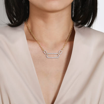 14K White Yellow Gold Diamond Link Chain Necklace