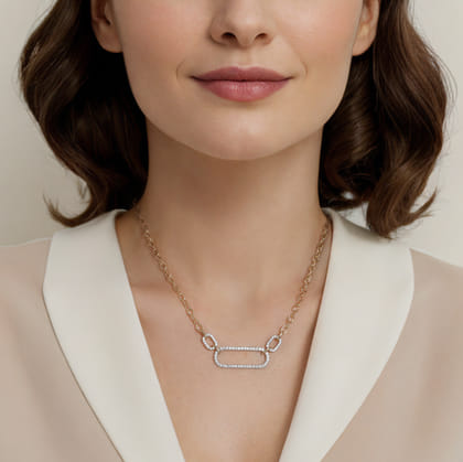 14K White Yellow Gold Diamond Link Chain Necklace