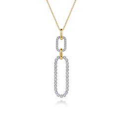 14K White Yellow Gold Diamond Link Pendant Drop Necklace
