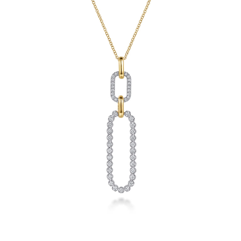 14K White Yellow Gold Diamond Link Pendant Drop Necklace - 0.6 ct - Shot 1