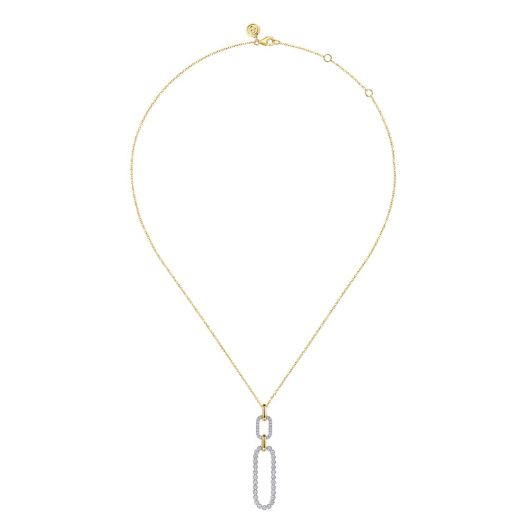 14K White Yellow Gold Diamond Link Pendant Drop Necklace - 0.6 ct - Shot 2