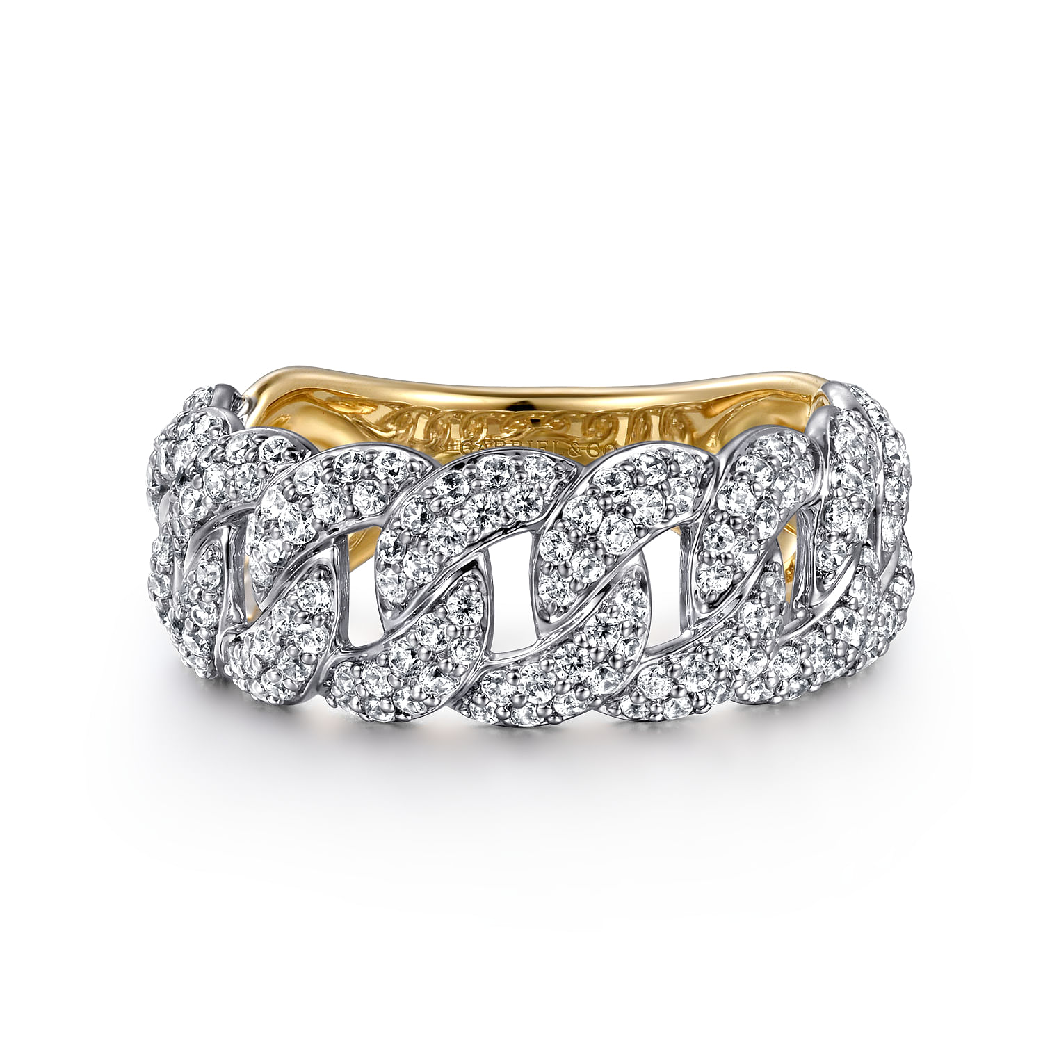 14K White  Yellow Gold Diamond Link Wide Band Ring