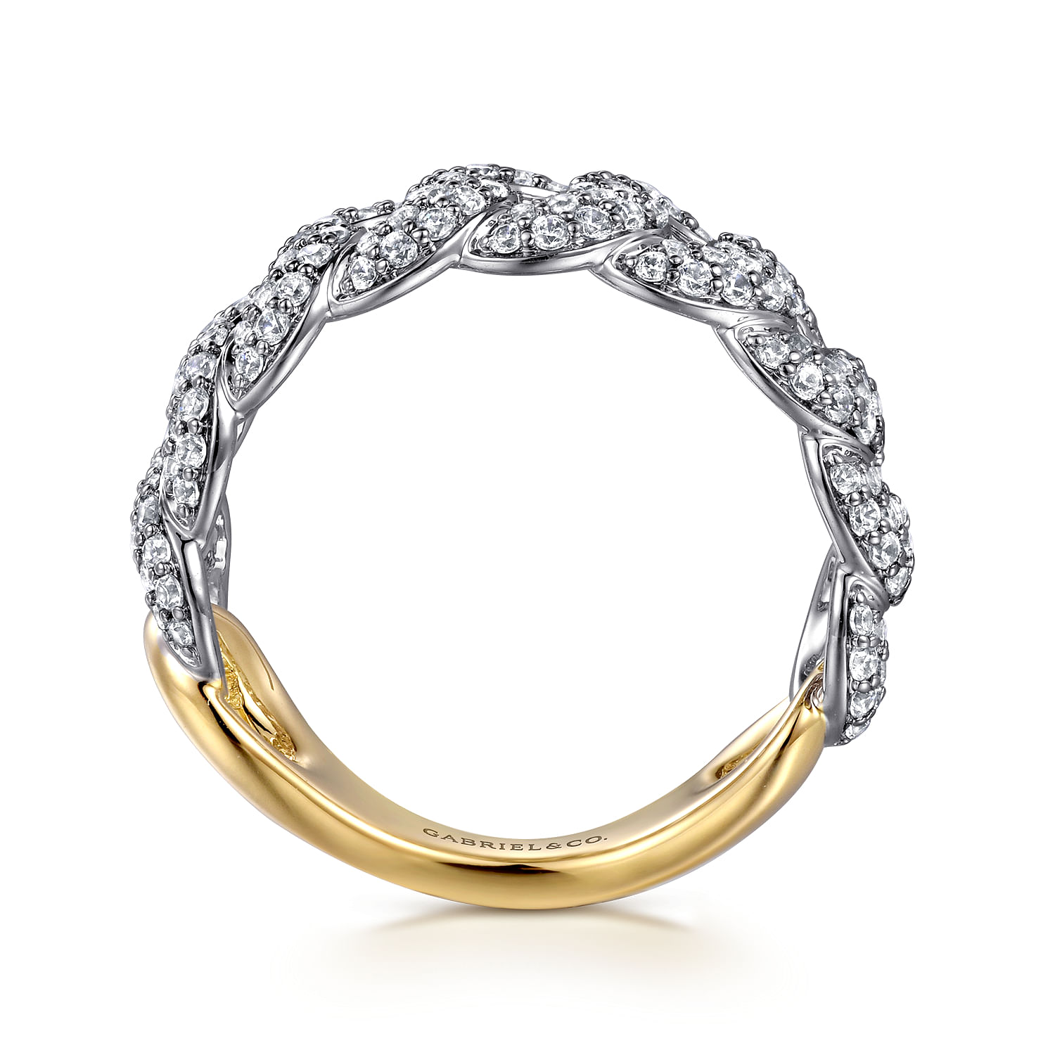 14K White  Yellow Gold Diamond Link Wide Band Ring