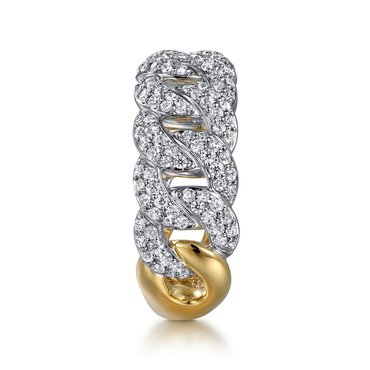 14K White  Yellow Gold Diamond Link Wide Band Ring